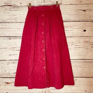 Vintage Button Down Boho corduroy pink midi skirt